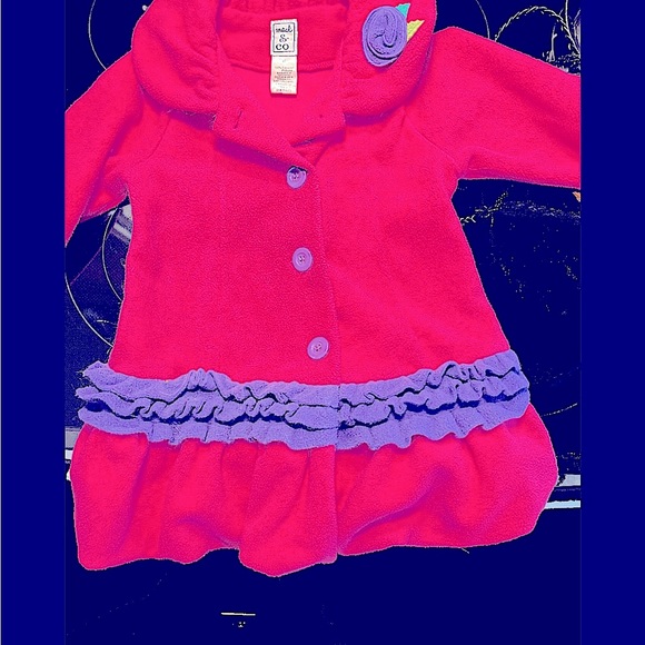 GIRLS LONG PINK PURPLE JACKET COAT  BUTTON FRONT SIZE 3  Mack & Co. - Picture 3 of 3